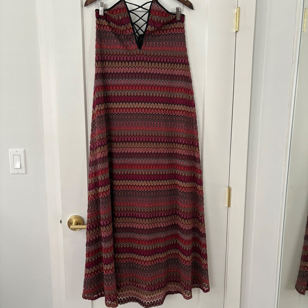 Ecote Maxi Dress‎ Halter Crisscross Back Sleeveless Multicolor Knit Boho Party